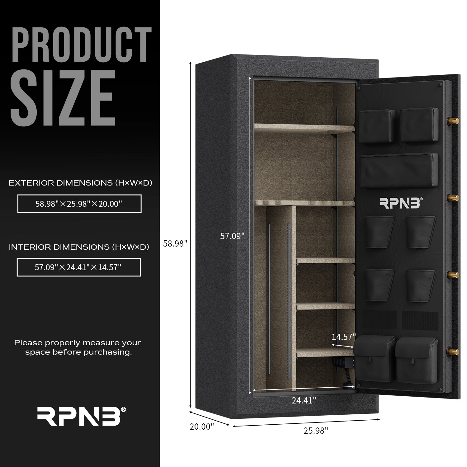 RPNB RPFS24-B 24 Gun Fireproof Biometric Gun Safe Black - Safe And ...