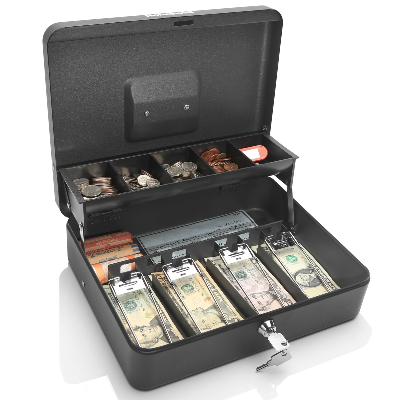 Honeywell 6213 Steel Tiered Cash Box with Key Lock Open