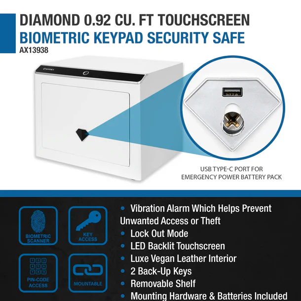 Barska AX13938 Diamond Touchscreen Biometric Keypad Security Safe Biometric &amp; Touchscreen