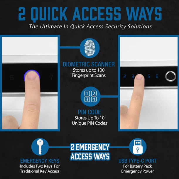 Barska AX13940 Diamond Touchscreen Biometric Keypad Security Safe 2 Quick Access Ways