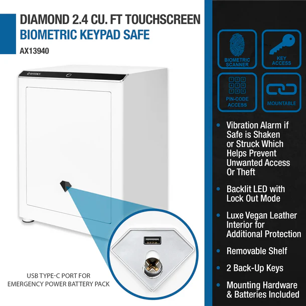 Barska AX13940 Diamond Touchscreen Biometric Keypad Security Safe Touchscreen