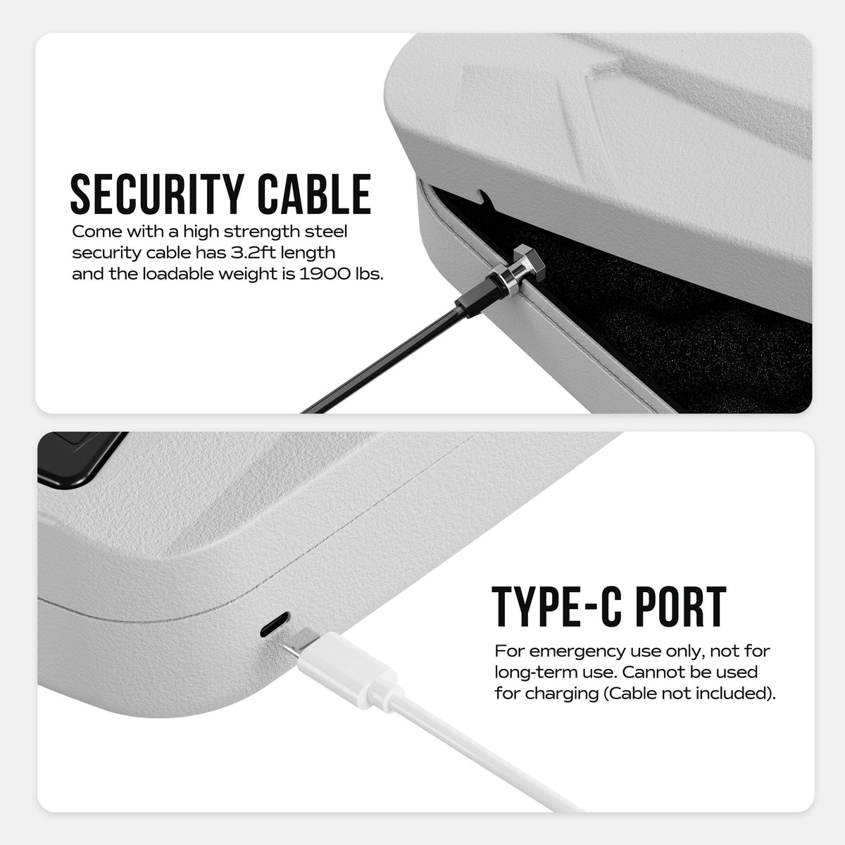 RPNB RP2008W Biometric Handgun Safe White Security Cable and Type-C Port