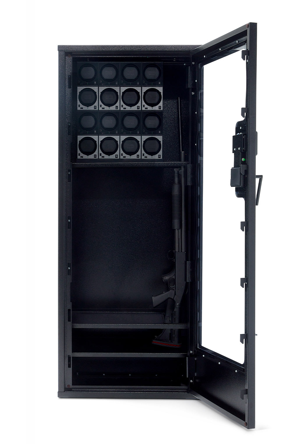 BlumSafe Secure Display Cabinet for Watches Door Open with Winders and Rifle