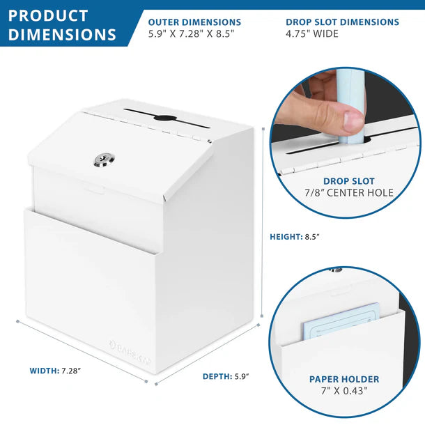 Barska CB14102 Suggestion/Ballot Box with Key Lock and Slot, White Product Dimensions