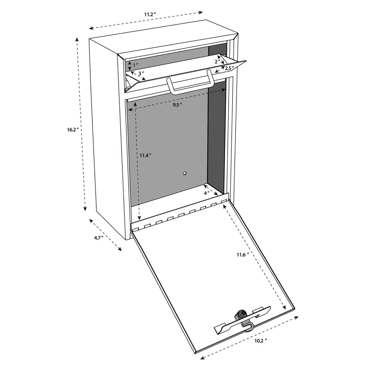 Mail Boss Locking Security Drop Box Dimensions