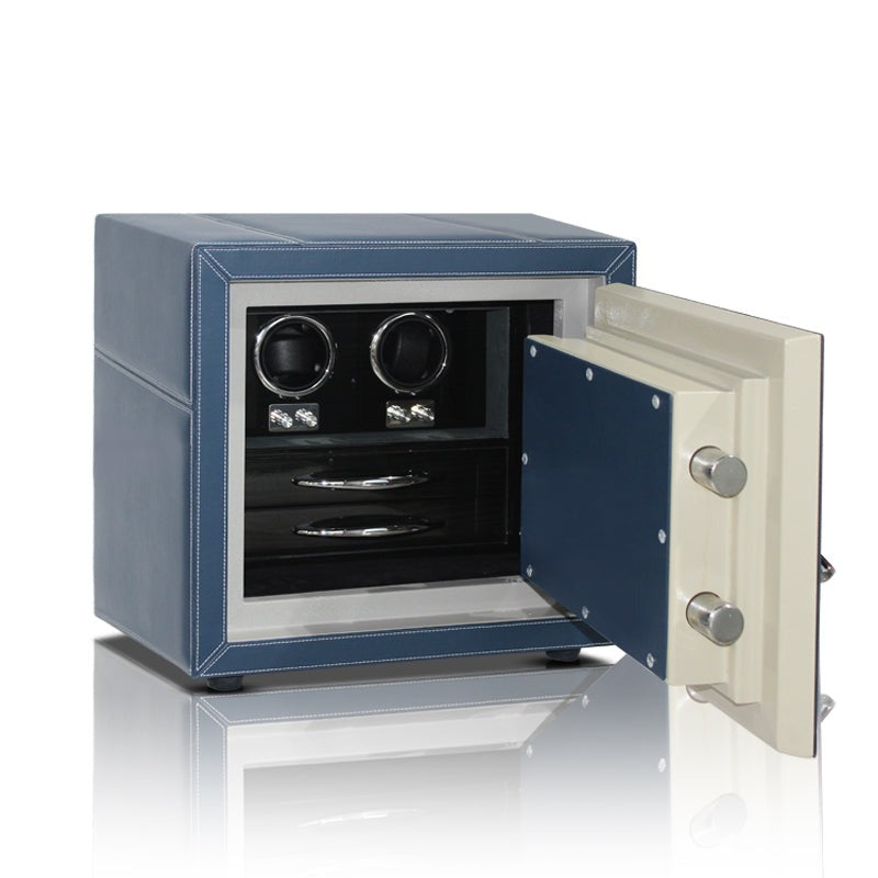 JB Watch Winder & Jewelry Safe Fireproof 2 Jewelry Drawers & 2 Watch Winders Door Open 90 Degrees