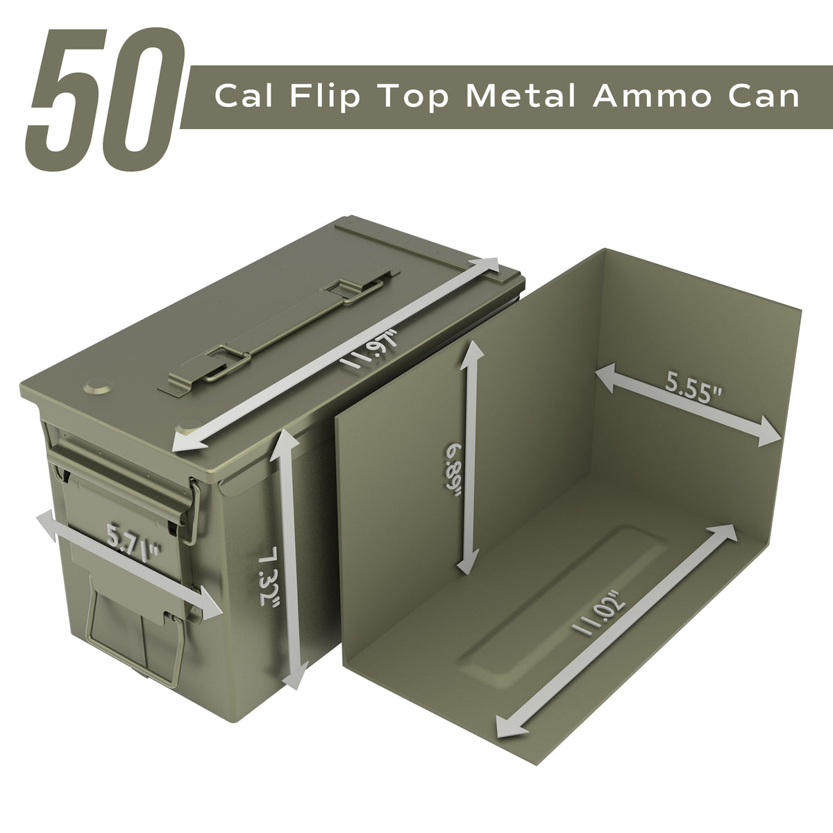 RPNB Metal Ammo Can .50 Cal, Military Heavy Gauge Steel Water Resistant Ammo Box for Handgun Ammo Storage