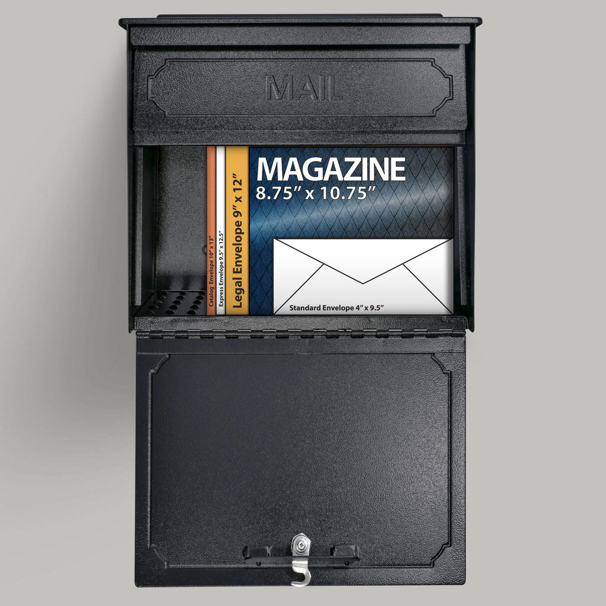 Mail Boss Townhouse Locking Wall Mount Mailbox Door Open with Package Inside