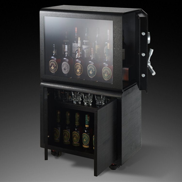 The Whiskey Vault Original Burnt Teak Doors Open