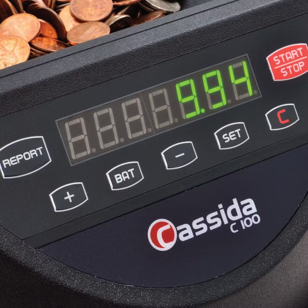 Cassida C100 Electronic Coin Counter and Sorter Screen Closeup
