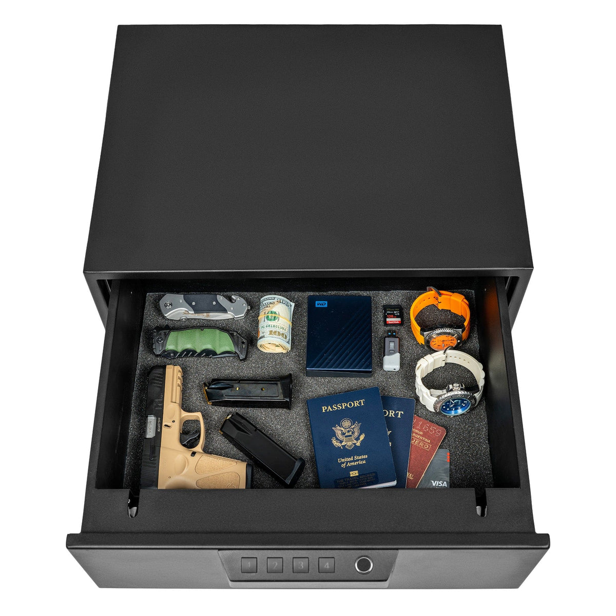 Liberty HDV-500X Biometric Handgun Vault Door Open with Contents