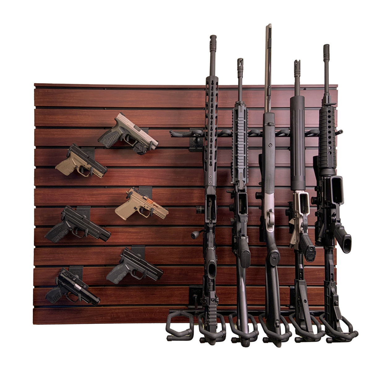 Hold Up Displays Walnut Gun Wall Bundle for 6 Rifles and 6 Pistols HD1 -  Safe and Vault Store.com