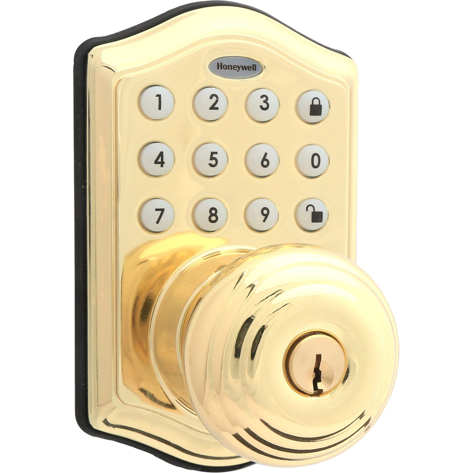 Honeywell 8732001 Electronic Entry Knob Door Lock with Keypad in Polished Brass with Numbers